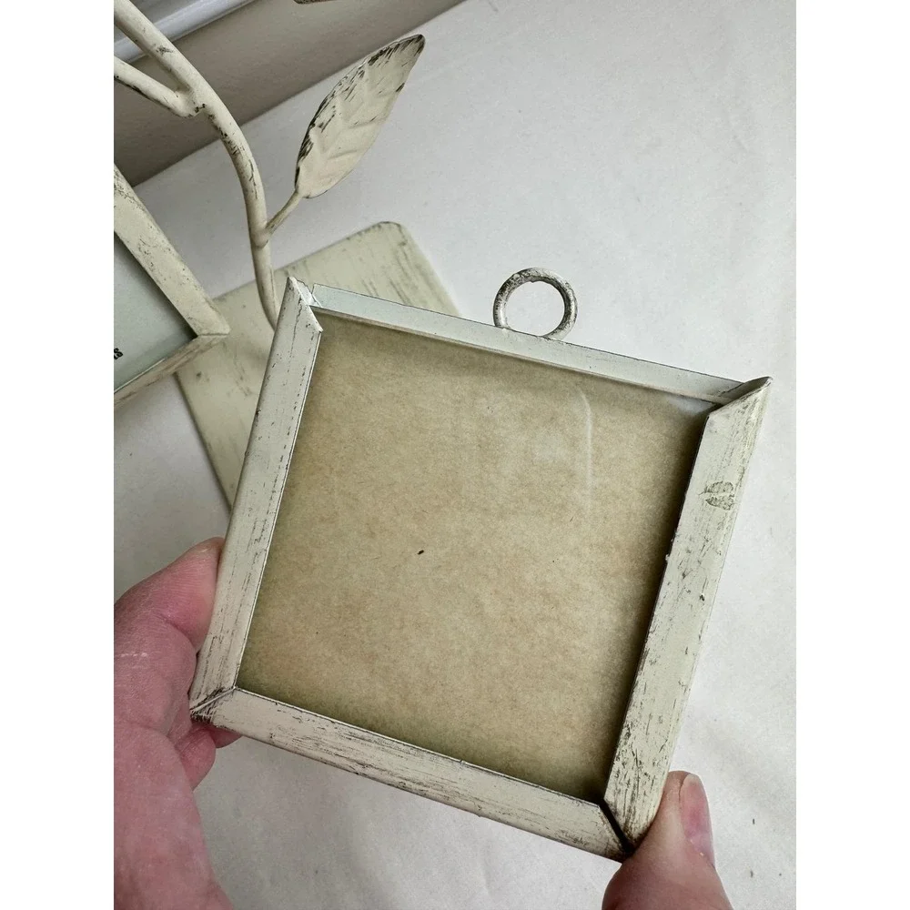 Pier 1 Imports Sunflower Photo‎ Tree Distressed White Metal 3 Frame Shabby Chic